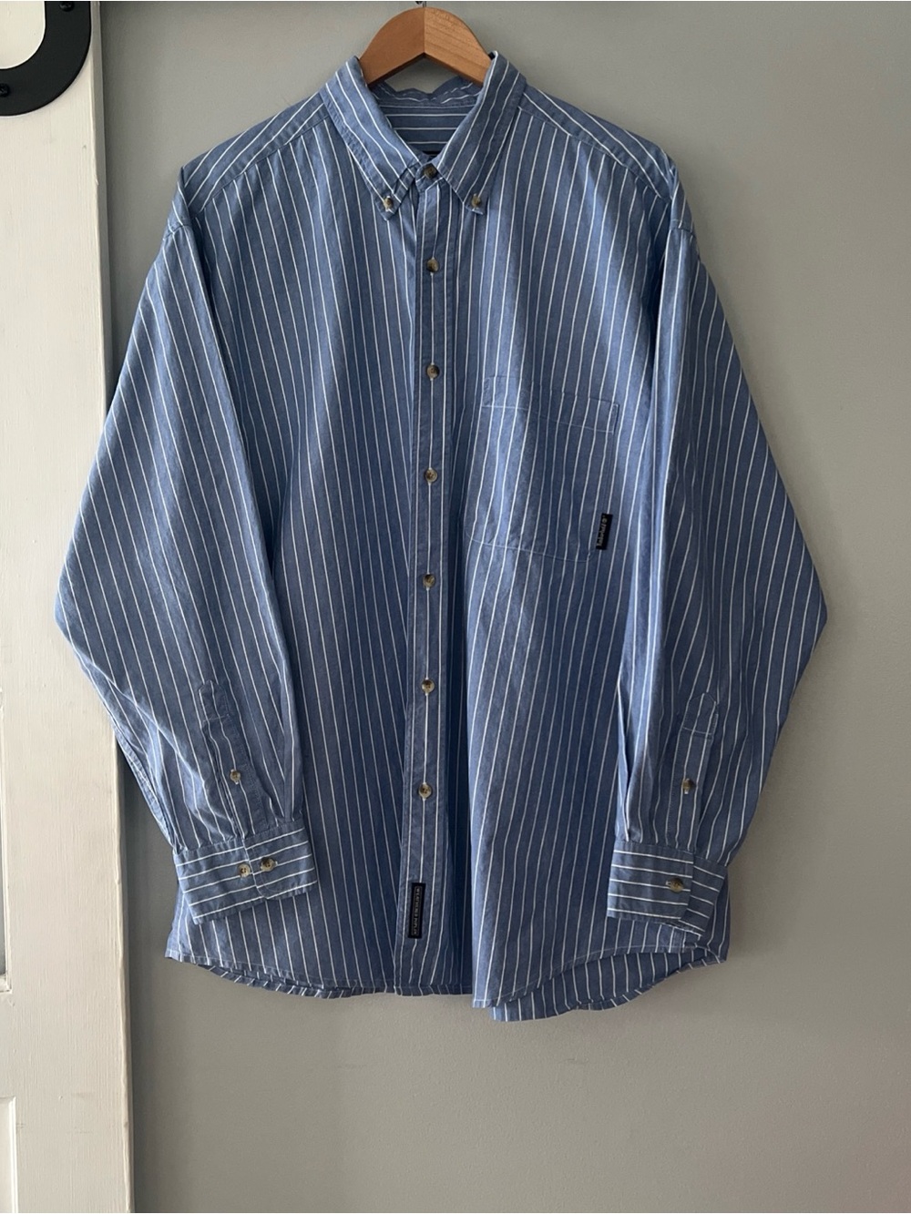 VTG 90s Timberland Cotton Weathered Poplin Button Down Blue Striped Shirt Men XL